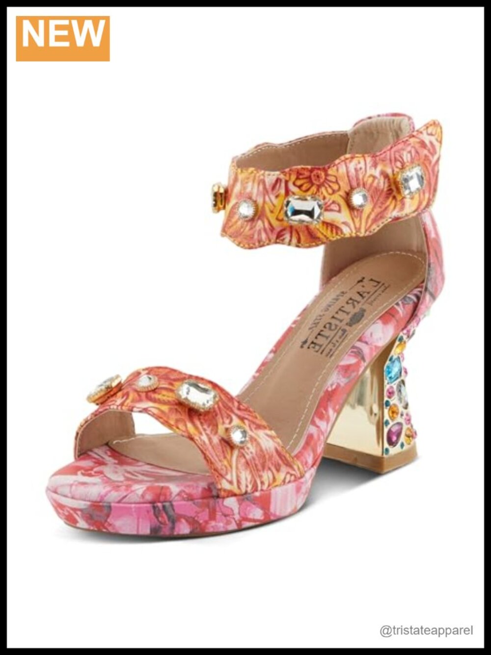 Hand Painted Leather Crystal Embellished Heeled Sandals